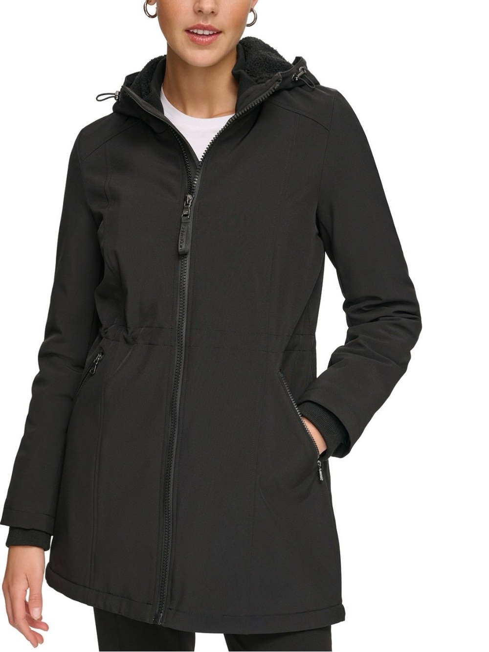 Calvin Klein Black Hooded Softshell Trench Coat